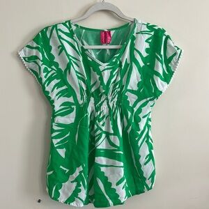 Lilly Pulitzer Girls M 7/8 Top Swim Cover Up Green Floral Summer Beach Vacation